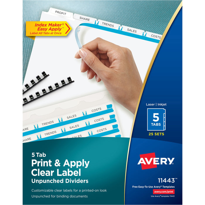 Avery&reg; Print & Apply Label Unpunched Dividers - Index Maker Easy Apply Label Strip - AVE11443