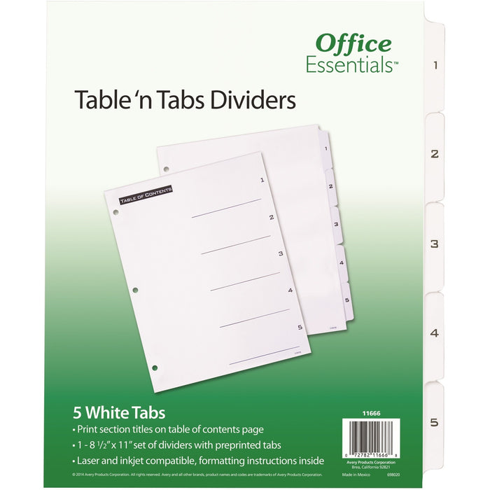 Avery&reg; B/W Print Table of Contents Tab Dividers - AVE11666