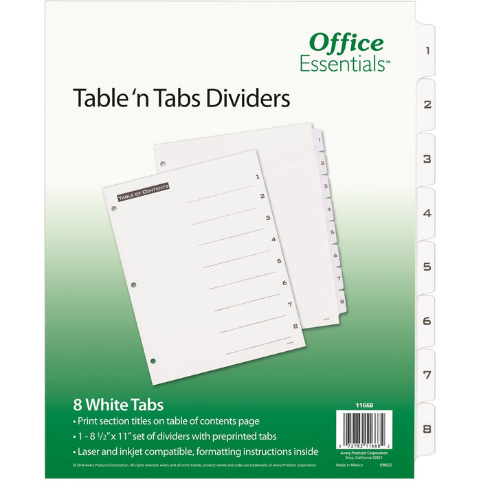 Avery&reg; B/W Print Table of Contents Tab Dividers - AVE11668