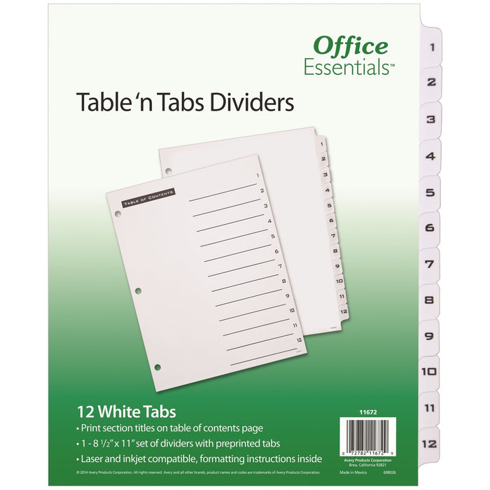 Avery&reg; B/W Print Table of Contents Tab Dividers - AVE11672