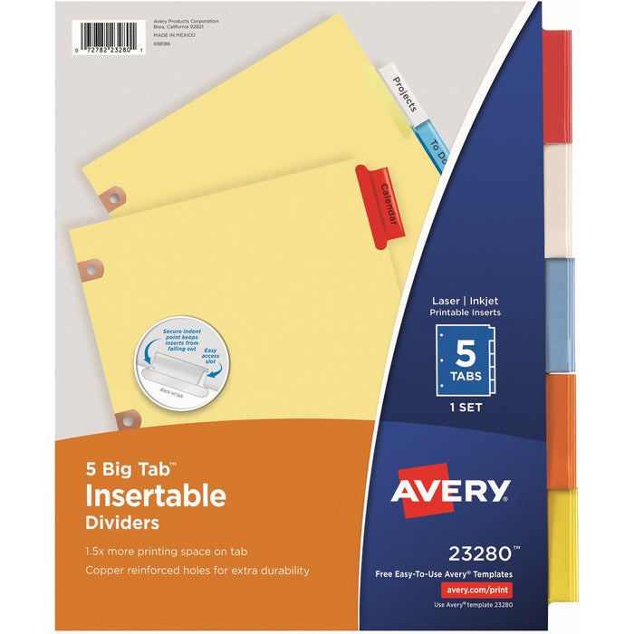 Avery&reg; Big Tab Insertable Dividers, Buff Paper, 5 Multicolor Tabs - AVE23280