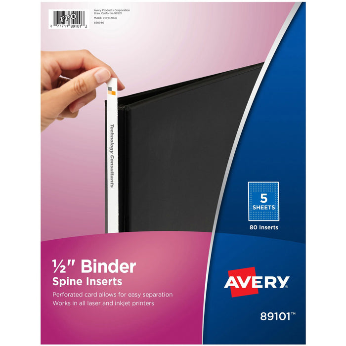 Avery(R) Binder Spine Inserts, 1/2 Inch Binders, 80 Inserts (89101) - AVE89101