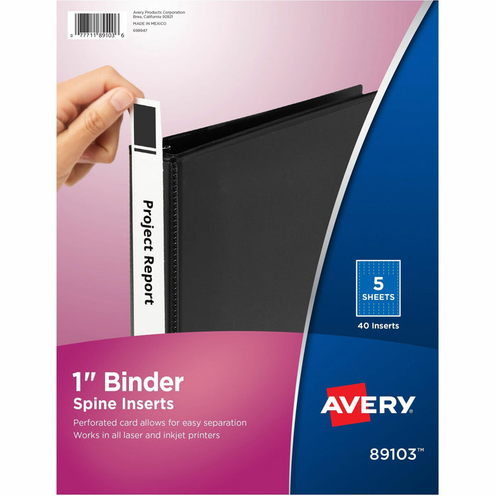 Avery(R) Binder Spine Inserts, 1 Inch Binders, 40 Inserts (89103) - AVE89103