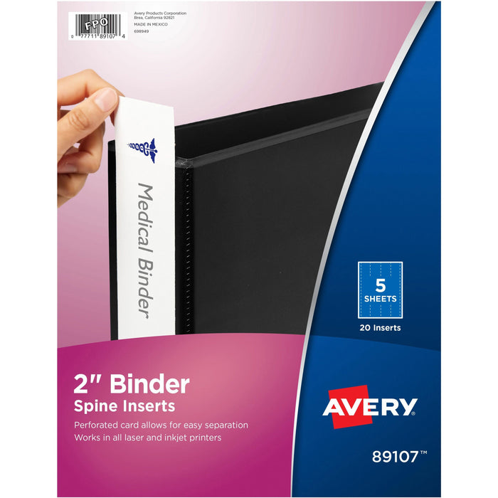 Avery(R) Binder Spine Inserts, 2 Inch Binders, 20 Inserts (89107) - AVE89107