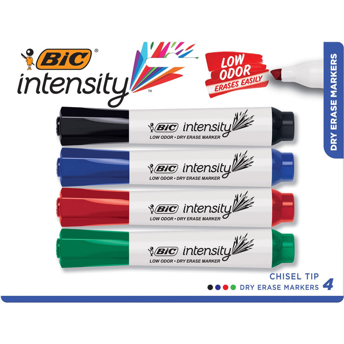 BIC Intensity Low Odor Dry Erase Marker, Tank, Assorted, 4 Pack - BICGDEMP41ASST