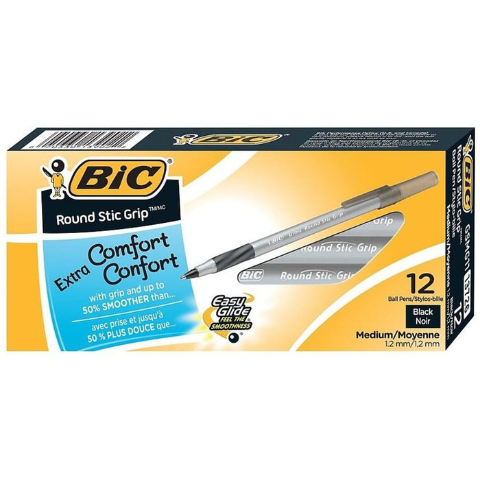 BIC Round Stic Grip Ballpoint Pen - BICGSMG11BK