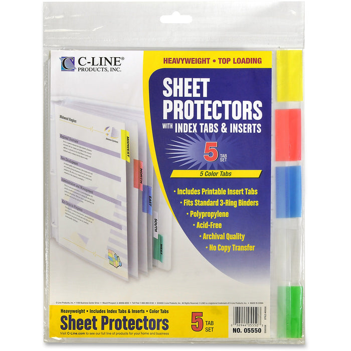 C-Line Heavyweight Poly Sheet Protectors with Index Tabs - CLI05550