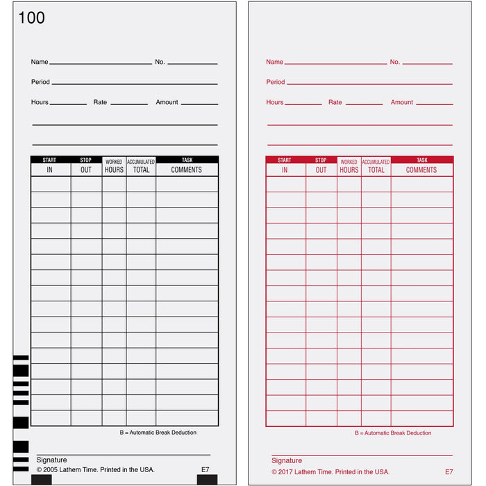 Lathem 7000E Double-Sided Time Cards - LTHE7100