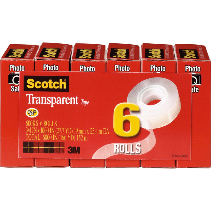 Scotch Transparent Tape - 3/4"W - MMM600K6