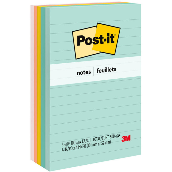 Post-it&reg; Lined Notes - Beachside Caf&eacute; Color Collection - MMM6605PKAST