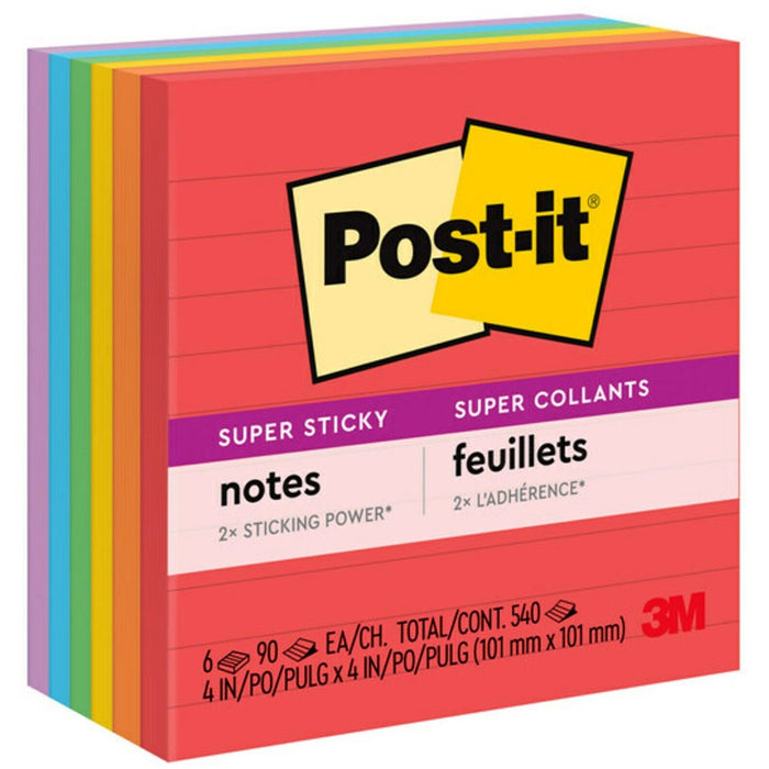 Post-it&reg; Super Sticky Lined Notes - Playful Primaries Color Collection - MMM6756SSAN