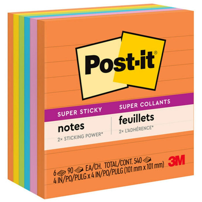 Post-it&reg; Super Sticky Lined Notes - Energy Boost Color Collection - MMM6756SSUC