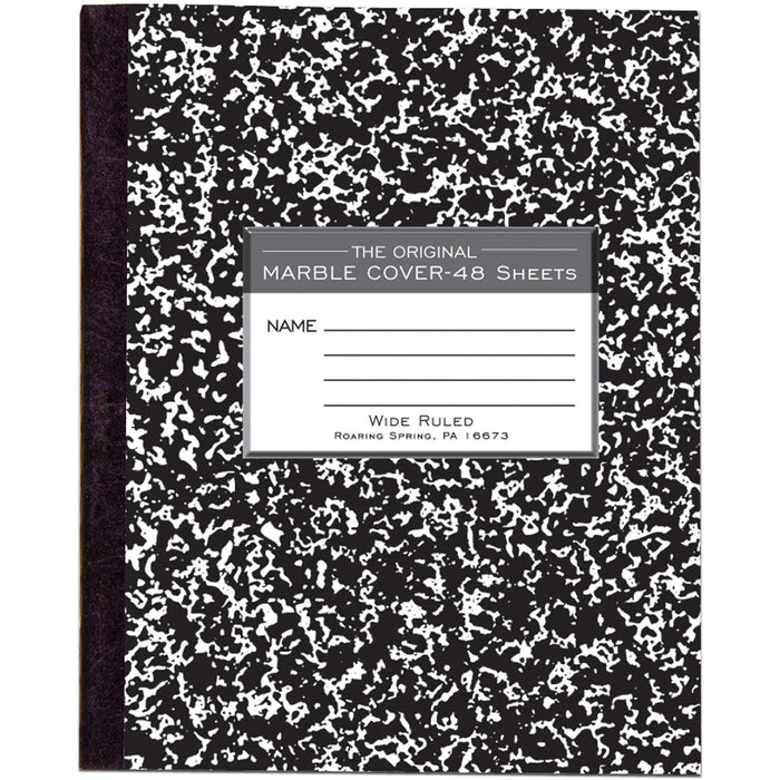 Roaring Spring Wide Ruled Flexible Cover Composition Book, 8.5" x 7" 48 Sheets, Black Marble - ROA77333