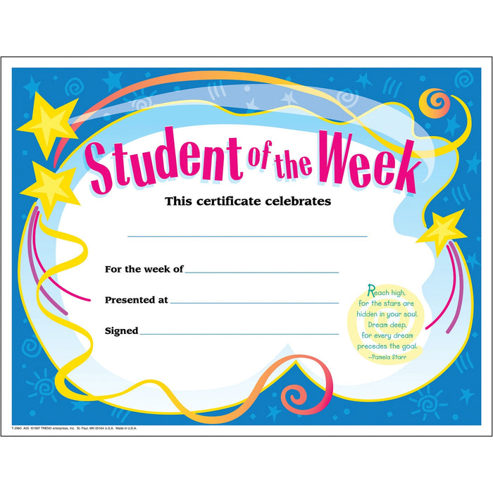 Trend Student of The Week Award Certificate - TEPT2960