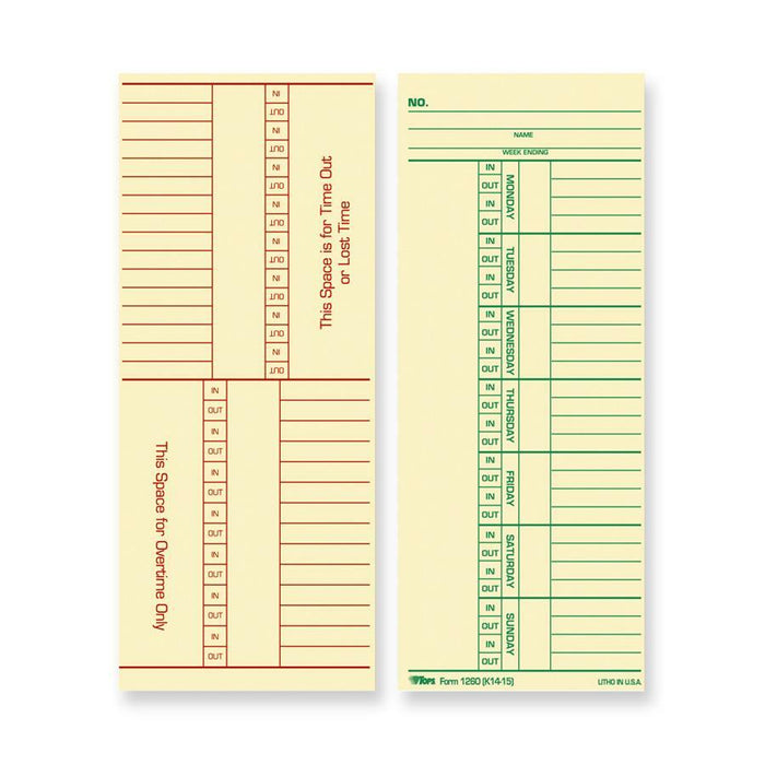 TOPS Named Days/Overtime Time Cards - TOP12603