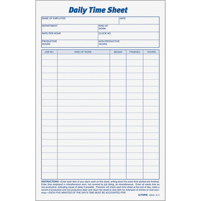 TOPS Daily Time Sheet Form - TOP30041