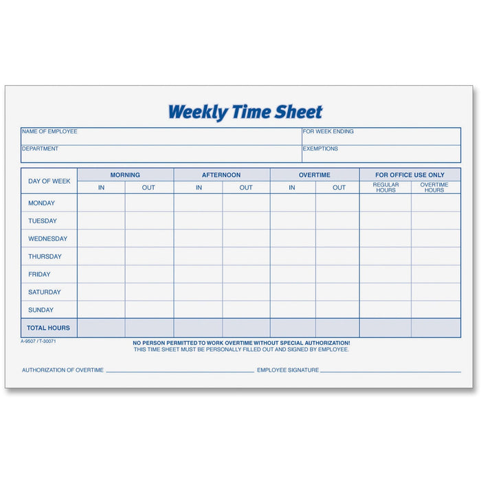 TOPS Weekly Timesheet Form - TOP30071