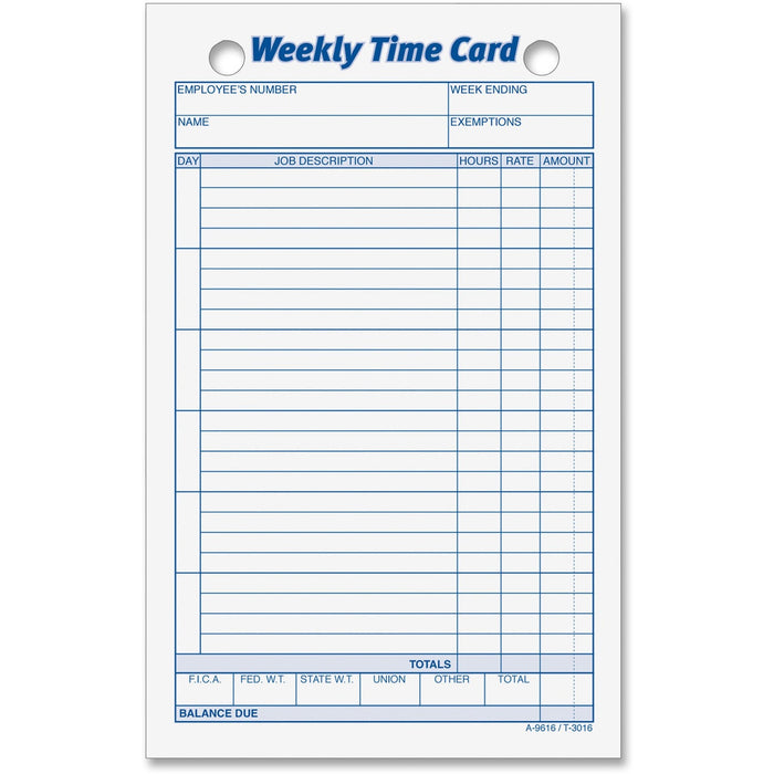TOPS Weekly Handwritten Time Cards - TOP3016