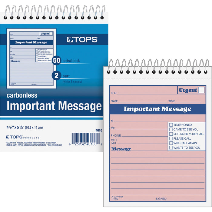 TOPS 1CPP Duplicate Important Message Book - TOP4010