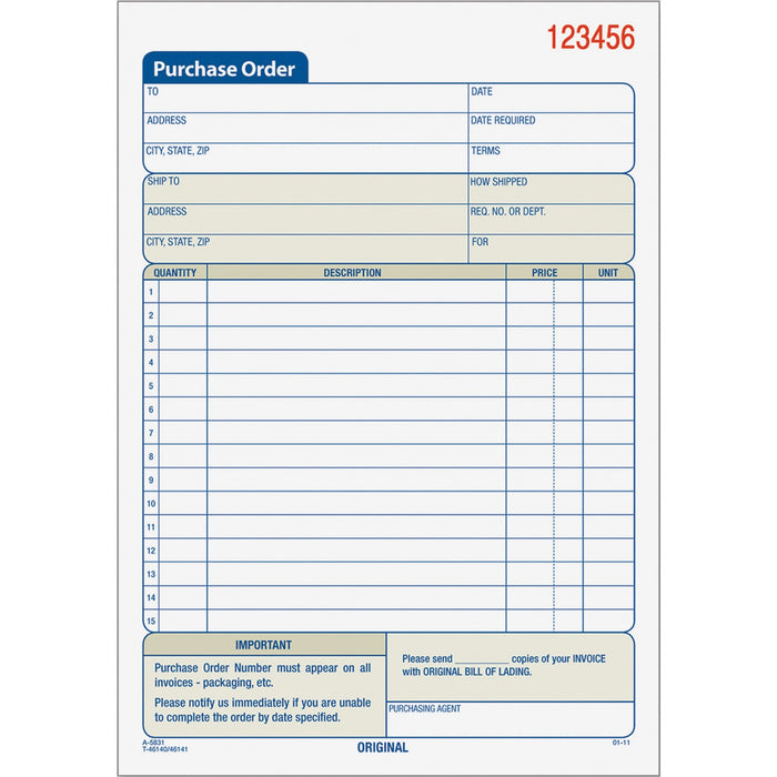 TOPS Carbonless 3-Part Purchase Order Books - TOP46141