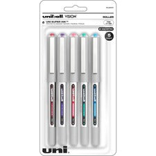 Uniball 8482; Vision Rollerball Pens - 0.7 mm Fine Pen Point - Red, Brilliant Blue, Evergreen, Pink, Purple Ink - 5 / Pack