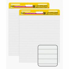 Post-it Super Sticky Easel Pad - 30 Sheets - Ruled Front Ruling x 25" Width x 30" Length - Self-stick, Resist Bleed-through, Handle, Sturdy Backcard, Universal Slot, Repositionable, Adhesive Backing - 2 / Carton