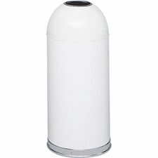 Safco Open Top Dome Waste Receptacle - 15 gal Capacity - 6" Opening Diameter - 34" Height x 15" Depth - Stainless Steel - White - 1 Each