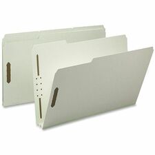 Nature Saver 1/3 Tab Cut Legal Recycled Fastener Folder - 8 1/2" x 14" - 2" Expansion - 2 Fastener(s) - 2" for Folder - Top Tab Location - Assorted Tab Position - 25 pt. - Pressboard, Tyvek - Gray/Green - 100% Recycled - 25 / Box