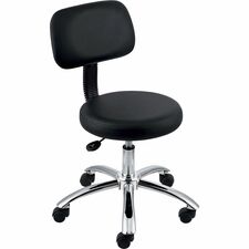 Lorell 16" Round Seat Pneumatic-Lift Stool with Back - Vinyl Seat Material - 5-star Base - Black - 1 Each