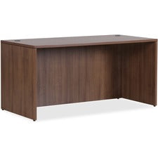 Lorell Essentials Series Rectangular Desk Shell - x 1" Thickness Top, 29.5" Height x 59" Width x 29.5" Depth Desk - Finish: Walnut Laminate - Lockable, Grommet, Modesty Panel, Adjustable Feet - For Office