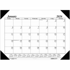 House of Doolittle Economy Refillable Desk Pad - Julian Dates - Monthly - 12 Month - January 2026 to December 2026 - 1 Month Single Page Layout - 22" x 17" Sheet Size - 2.88" x 2.25" Block - Desk Pad - White, Black - Leatherette - 1 Each