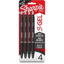 Sharpie S-Gel Pens - 1 mm Pen Point - Black Ink - Gel-based - Black Barrel - 4 / Pack