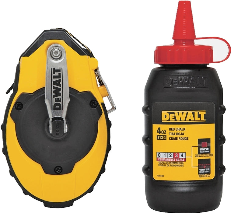DEWALT DWHT47374L/144 Chalk Reel Kit, 4 oz Chalk Capacity, 100 ft L Line, 3:1 Gear Ratio