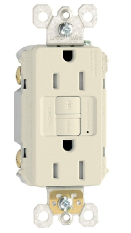 Pass & Seymour radiant Series 1597TRLACCD4 GFCI Duplex Receptacle, Nylon, Light Almond, 2-Pole, 15 A, 125 VAC