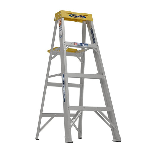 Werner 374 Step Ladder, 4 ft H, Type IA Duty Rating, Aluminum, 300 lb, 3-Step, 8 ft Max Reach