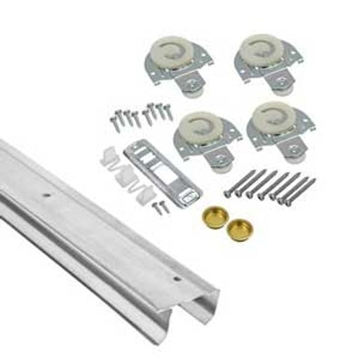 RENIN BP102K-06000-BW Sliding Door Kit, 60 in L Track, Metal, For: 3/4 to 1-3/8 in Wood Panels or Doors