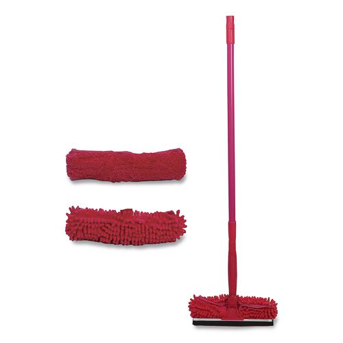 Window Cleaner Set, with Cleaning Heads, 11", 49" Plastic Handle, Raspberry