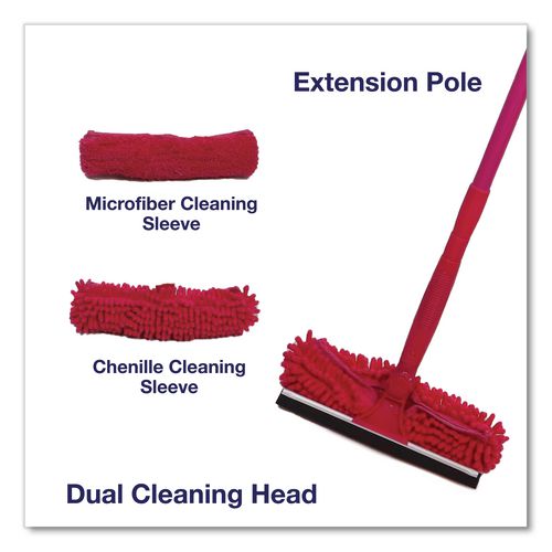 Window Cleaner Set, with Cleaning Heads, 11", 49" Plastic Handle, Raspberry
