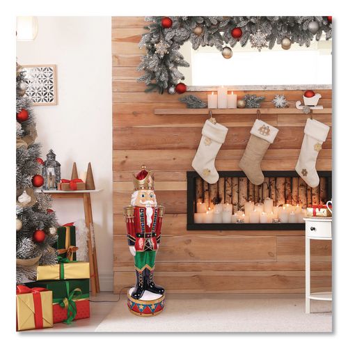 Nutcracker Christmas Decor, AC Powered, Blue/Green/Red/Yellow LED Lights, 10" x 11.37" x 36.5", Red 1