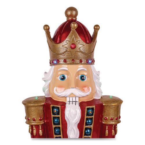 Nutcracker Christmas Decor, AC Powered, Blue/Green/Red/Yellow LED Lights, 10" x 11.37" x 36.5", Red 2