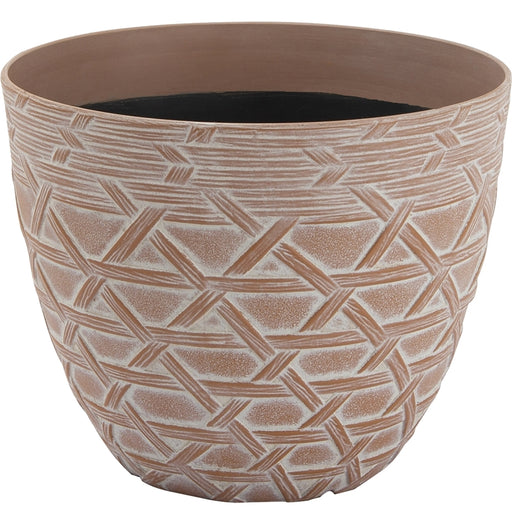 Landscapers Select S19121015-10 Arabesque Planter, 8 in Dia, 6-3/8 in H, Round, High-Density Resin, White Wash