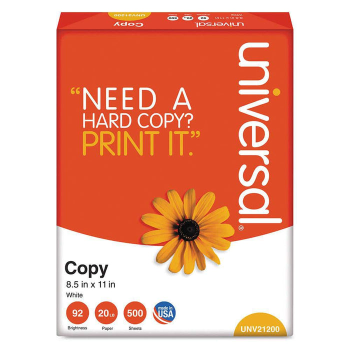 Universal Copy Paper, 92 Bright, 20 lb Bond Weight, 8.5 x 11, White, 500 Sheets/Ream, 10 Reams/Carton UNV21200 VMG FED LOCKED