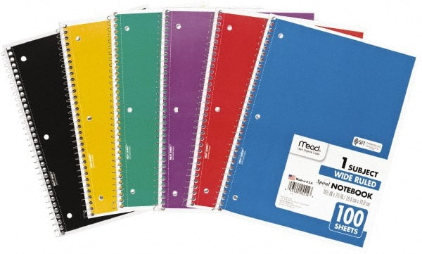 Mead Spiral Notebook, 1-Subject, Wide/Legal Rule, Randomly Assorted Cover Color, (100) 10.5 x 7.5 Sheets - DS MEA05514