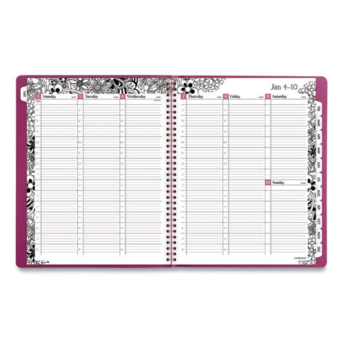 Floradoodle Weekly/monthly Professional Planner, Floral Artwork, 11 X 8.5, Black/white Cover, 12-month (jan-dec): 2025