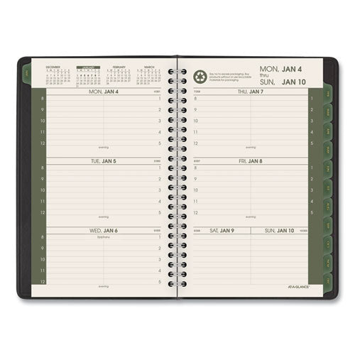 Recycled Weekly Block Format Appointment Book, 8.5 X 5.5, Black Cover, 12-month (jan To Dec): 2025