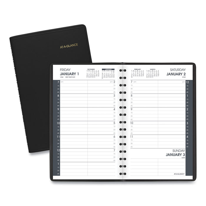 Daily Appointment Book With 15-minute Appointments, One Day/page: Mon To Sun, 8 X 5, Black Cover, 12-month (jan To Dec): 2025