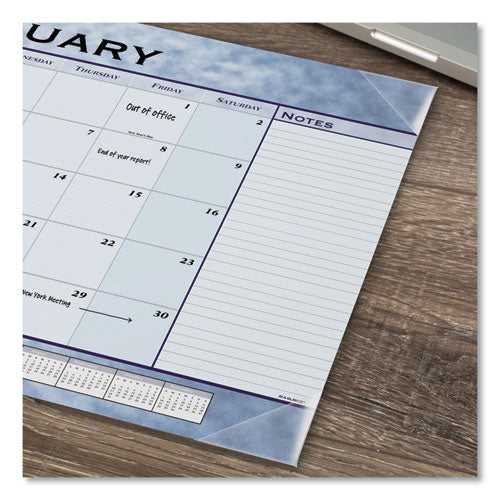 Slate Blue Desk Pad, 22 X 17, Blue Sheets, Clear Corners, 12-month (jan To Dec): 2025