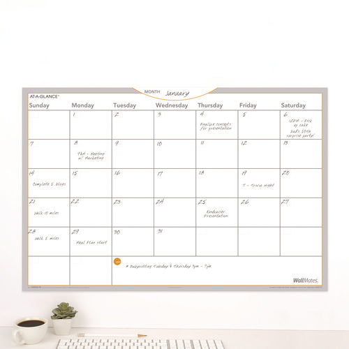 Wallmates Self-adhesive Dry Erase Monthly Planning Surfaces, 36 X 24, White/gray/orange Sheets, Undated