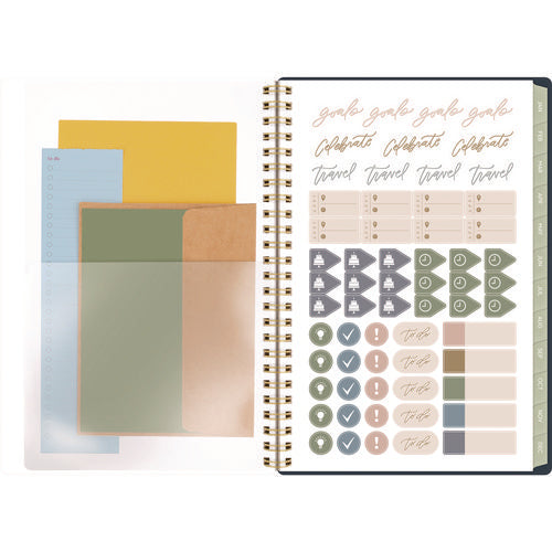 Leah Bisch Weekly/monthly Floral Planner, Floral Artwork, 8.5" X 6.38", Blue/white/gold Cover, 12-month (jan To Dec): 2025