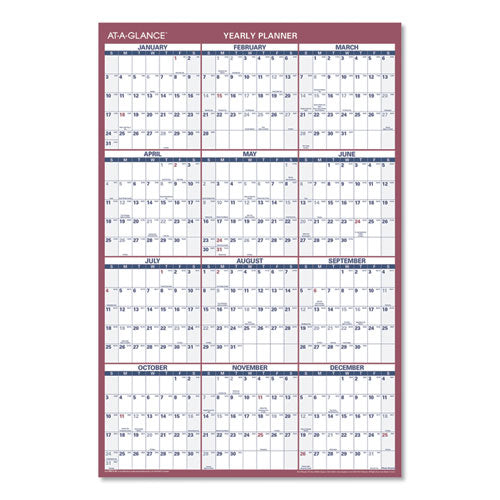 Vertical/horizontal Wall Calendar, 24 X 36, White/blue/red Sheets, 12-month (jan To Dec): 2025